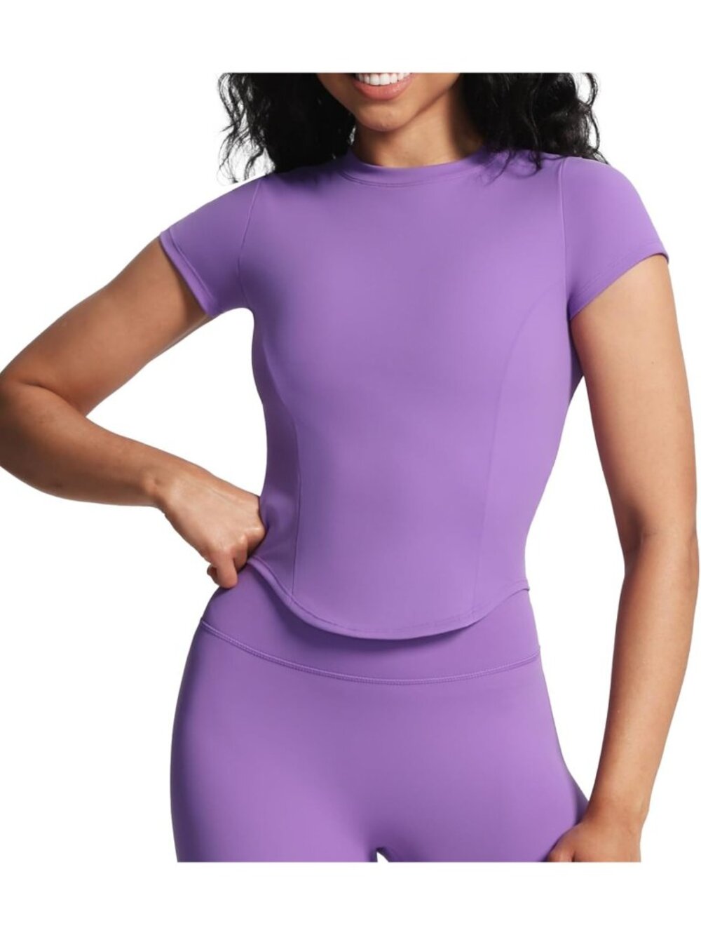Women's Purple Short Sleeve T-Shirts GEO Baby Tee Workout Gym Yoga Crop Top